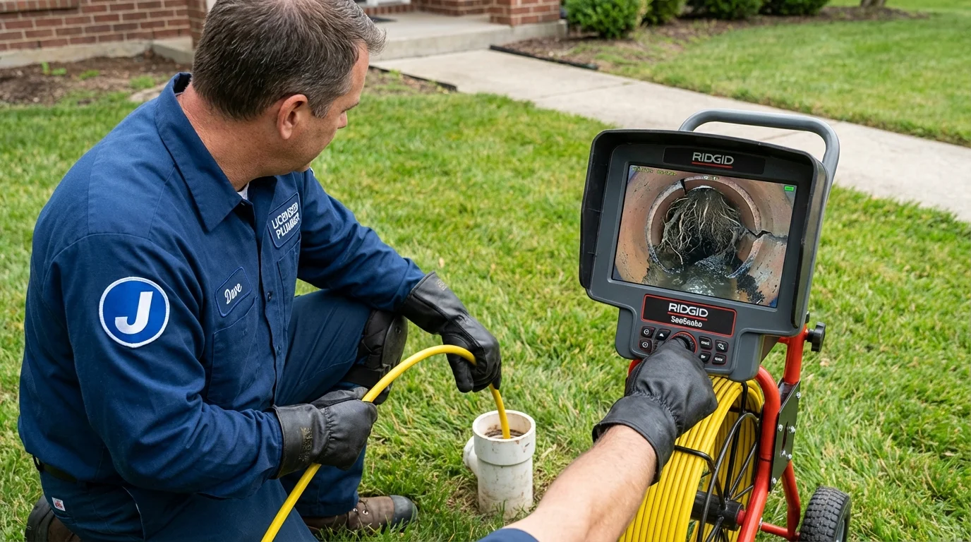 Sewer camera inspection being performed by Johns Plumbing LLC in Califon