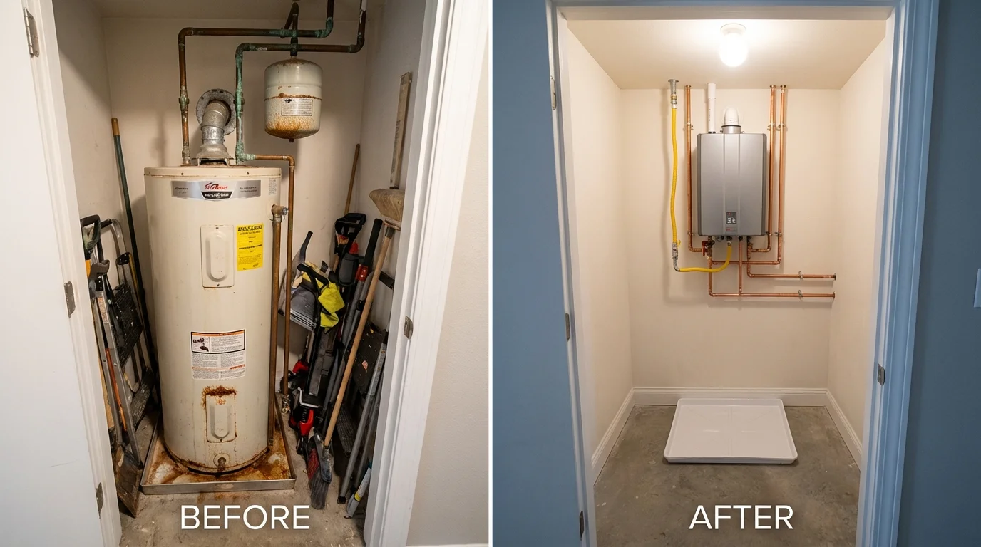 Tank water heater versus wall-mounted tankless unit comparison for Califon, NJ homeowners
