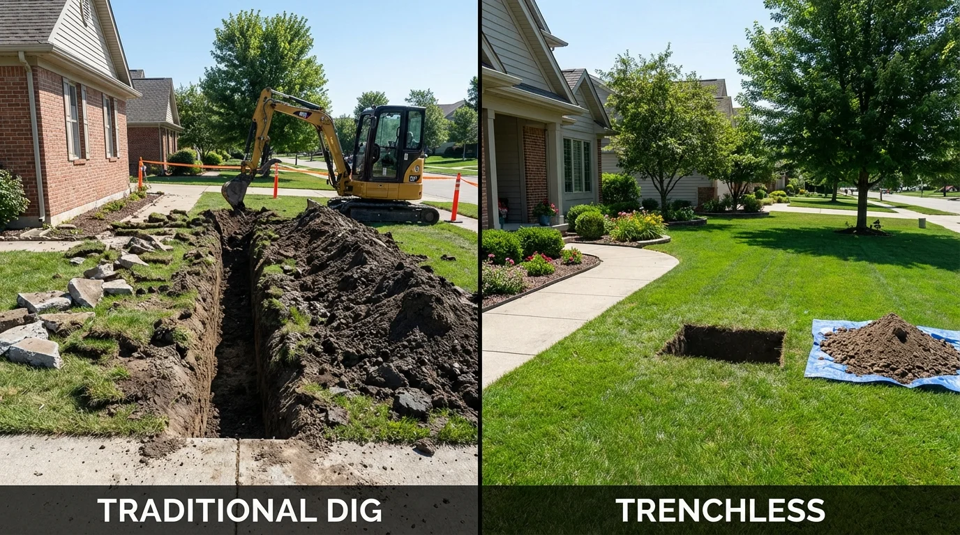 Trenchless sewer repair with minimal yard damage versus traditional excavation in Califon, NJ